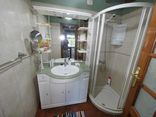een badkamer met een wastafel en een douche bij Casa Verde in Santa Cruz de la Palma