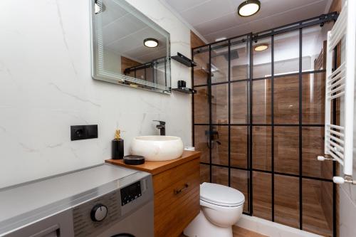 a bathroom with a toilet and a sink at Eco house villa jeo in Tbilisi City