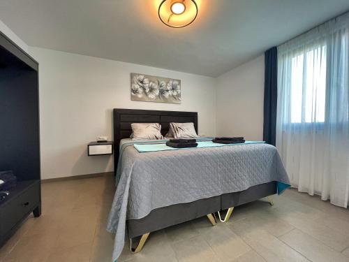een slaapkamer met een groot bed in een kamer bij Apartments Dream House Zaton in Zaton