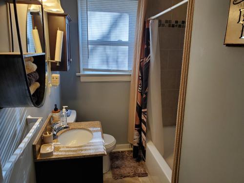 a bathroom with a sink and a toilet and a shower at Weyanoke in Petersburg