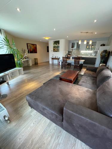 un ampio soggiorno con divano e tavolo di Lounge Park Apartment ad Amsterdam