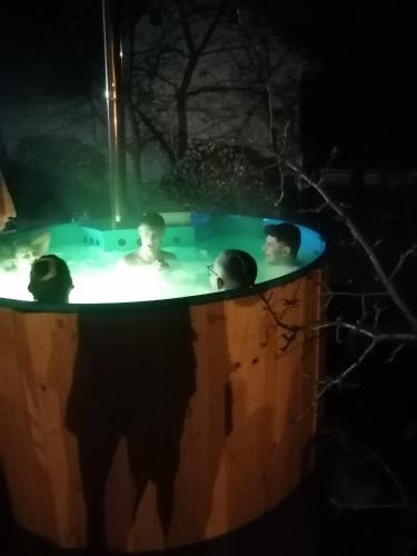 a group of three children in a bathtub at night at Borlova /Muntele Mic in Borlova
