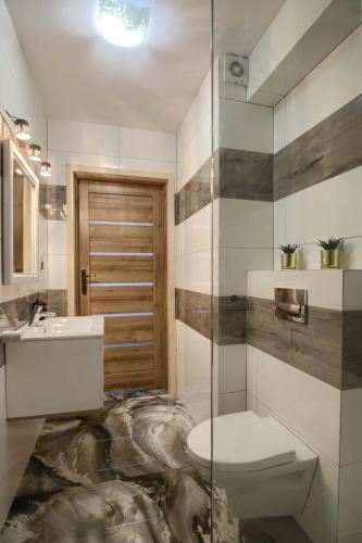 a bathroom with a toilet and a sink at Wiyrchowianka in Gliczarów Górny