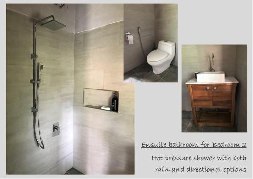 バツカラスにあるMelati House Batukarasのバスルーム(シャワー、トイレ、洗面台付)