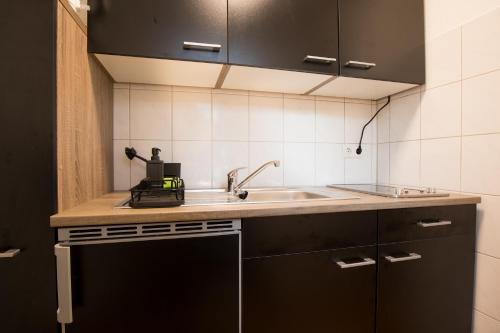 een keuken met een wastafel en een aanrecht bij Modernes & zentrales Micro-Apartment in Boppard