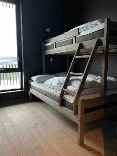 a bunk bed in a room with a window at Trysil Alpine Lodge in Trysil
