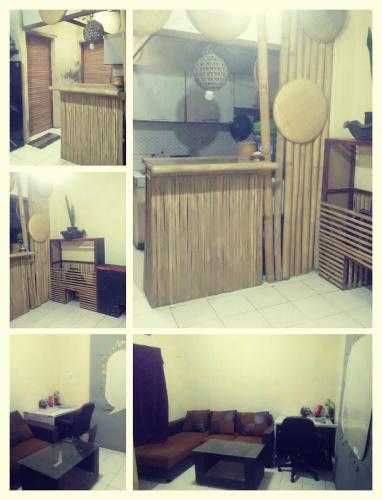 four pictures of a living room with a table at NG Shelter Cikampek【Homestay & Guest House】 in Karawang