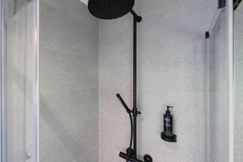 a shower in a bathroom with a bottle on the wall at Le Comble Amoureux in La Roche-en-Ardenne