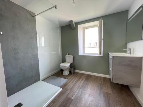 a bathroom with a toilet and a window at Le Logis de la Place in Thouars