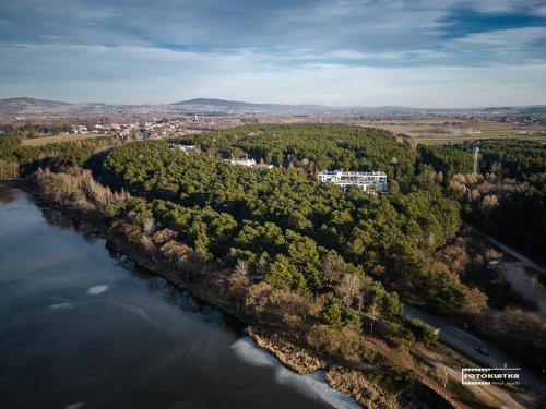 an aerial view of a river and a city at Apartament Leśny-Cedzyna no62 TARGI Kielce Rowery !!! in Kielce