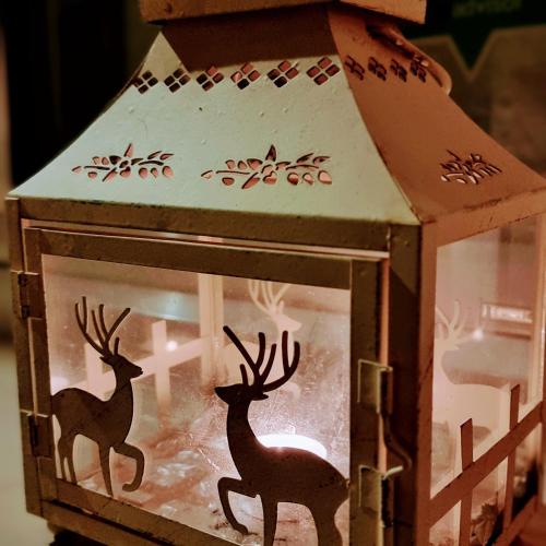 a wooden lantern with two deers inside of it at Casa Mafalda in Chioggia