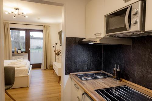 Come4Stay Passau - Spitalhof I Modern I WLAN I Küche I Balkon I SmartTV mit Netflix tesisinde mutfak veya mini mutfak