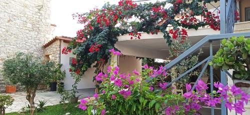 a bunch of flowers on the side of a building at Elia House 2 near Nafpaktos in Lóngos
