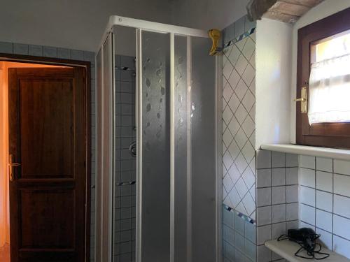 a shower with a glass door in a bathroom at Agriturismo Relais Villa Passerini in Grosseto
