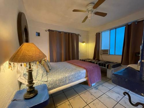 a bedroom with a bed and a ceiling fan at Hotel Posada Señor Mañana in San José del Cabo