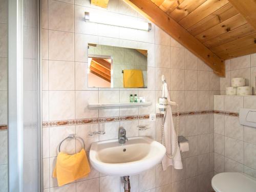 a bathroom with a sink and a mirror at Haus Irmgard 1 in Mathon