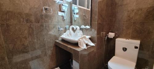 een badkamer met een wastafel, een toilet en een douche bij Ella Soul Resort in Ella
