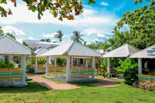 a row of benches in a park at Maayo San Remigio in San Remigio