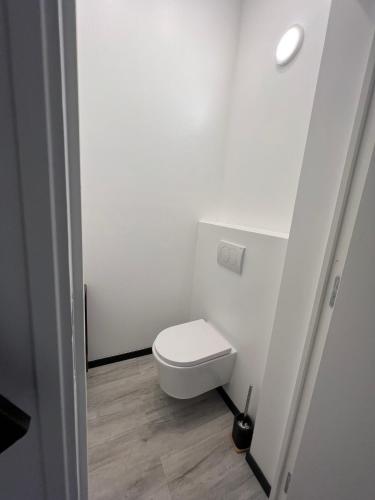 a bathroom with a white toilet in a room at Pere Lachaise Apartments in Paris