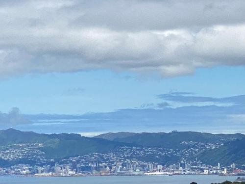a view of a city and the water with mountains at Luxury 5beds and 5bedroom in Lower Hutt