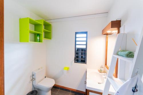 開雲的住宿－Hibiscus Standing- Appartement 2 chambres Cosy- Cuisine équipée- CLIM- WIFI-NETFLIX，一间带卫生间和水槽的浴室