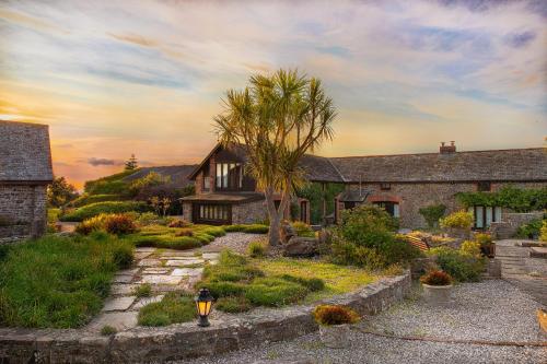 una casa con una palma nel cortile di Downe Cottages a Hartland