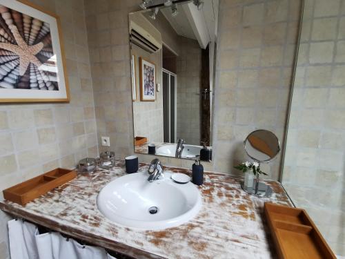 a bathroom with a sink and a mirror at LA VIE EST BELLE in Laymont