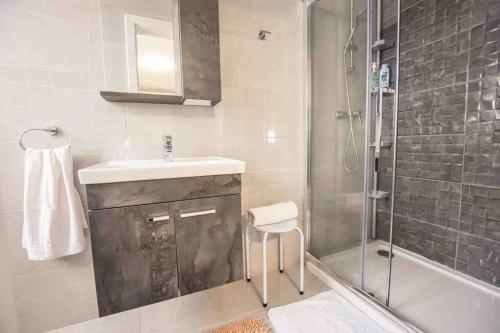 a bathroom with a sink and a shower at Meadow View Saint Pauls Bay Flat 4 in St Paul's Bay