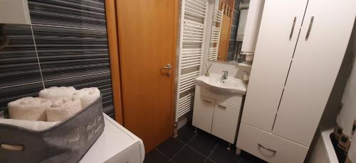 un piccolo bagno con lavandino e servizi igienici di Apartman Stella Istočno Sarajevo a Lukavica