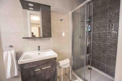 セント・ポールズ・ベイにあるMeadow Views Saint Paul’s Bay Flat 2の洗面台とシャワー付きのバスルーム