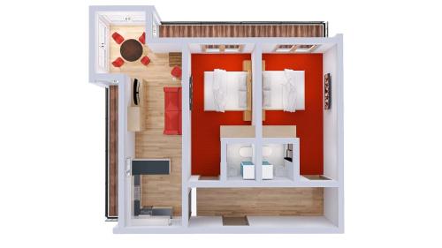 a rendering of a tiny house with a room at Ferienwohnen Mattle MIT IM RUCKSACK die SILVRETTA CARD PREMIUM in Kappl