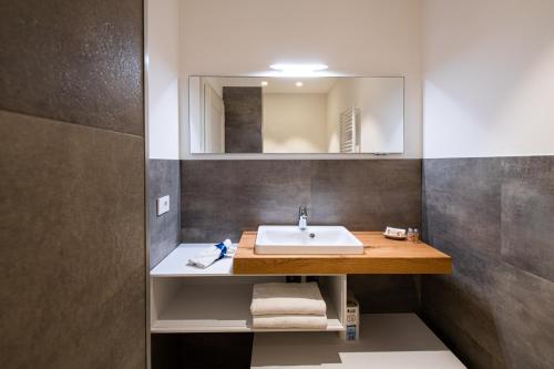 a bathroom with a sink and a mirror at Palazzo Chimelli in Pergine Valsugana