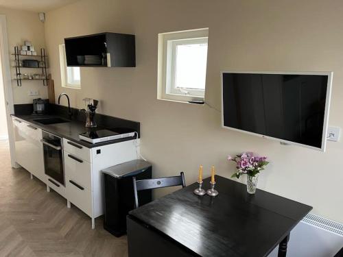 Een keuken of kitchenette bij Renovated & private Tinyhouse Den Haag short stay appartment