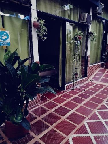 an open door of a building with plants on it at Kamellon Hotel in Purificación