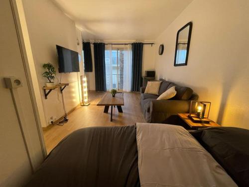 un salon avec un canapé et une table dans l'établissement Studio moderne à Antony, à Antony