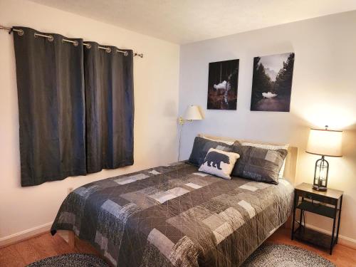 una camera da letto con un letto e una finestra con tende di The Davis Ridge a Davis