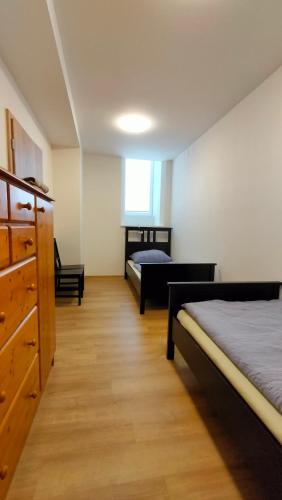 1 dormitorio con 2 camas y vestidor en Apartment Staňkova en Brno