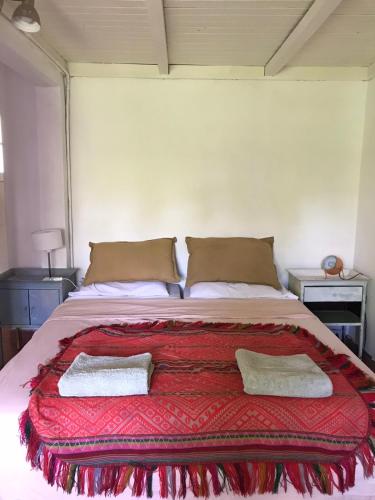 サン・アントニオ・デ・アレコにあるCasa Fuegoのベッド1台(枕2つ、赤毛布付)