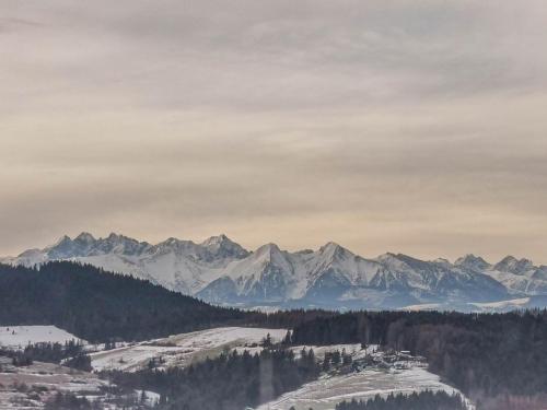 a view of a mountain range with snow covered mountains at Loft&Hill in Grywałd