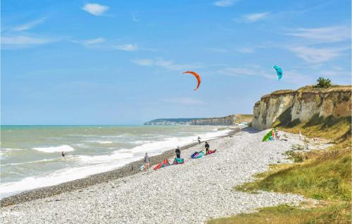 a group of people on a beach flying kites at Nice Home In Saint-Aubin-Sur-Mer in Saint-Aubin-sur-Mer
