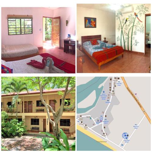 a collage of four pictures of a hotel room at Hotel Tropical Sands Dominical in Dominical