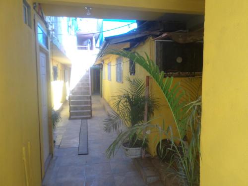 a hallway of a building with potted plants at Hospedaje Barato Mi Casita de Colores in Tijuana