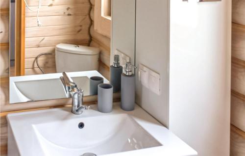 uma casa de banho com um lavatório e um WC em Amazing Home In Jezierzany With Sauna em Jezierzany