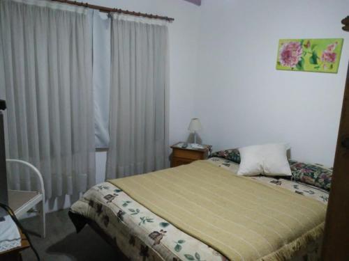 1 dormitorio con 1 cama y una ventana con cortinas en Casa Balneario Orense en 