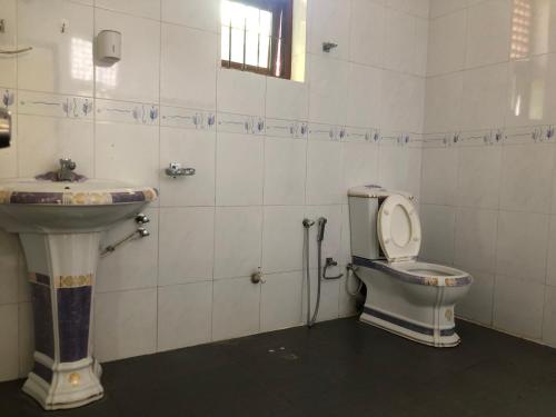 a bathroom with a sink and a toilet at Amani Lake Resort in Moratuwa