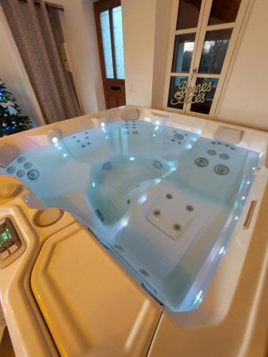 a bathroom with a tub in a room with a window at L'incontournable - Loiret Spa in Ladon