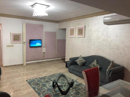 a living room with a couch and a tv at Apartment at Milsa Nasr City Building No 8 in Cairo