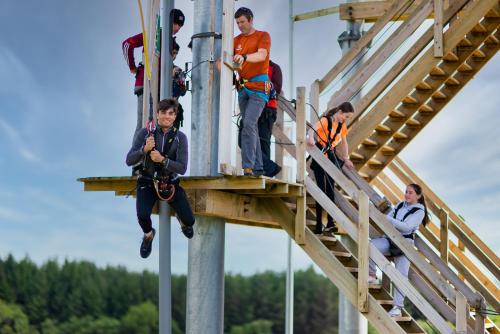 a group of people on a building scaffolding at Wildlands Galway in Moycullen