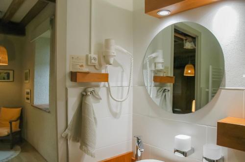 a bathroom with a sink and a mirror at Au Grand Fête, B&B à la campagne in Le Fête