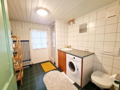 a bathroom with a washing machine and a sink at Haus Völlegg in Völlegg